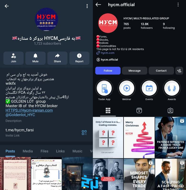 کانال‌های رسمی برای دنبال کردن بروکر HYCM